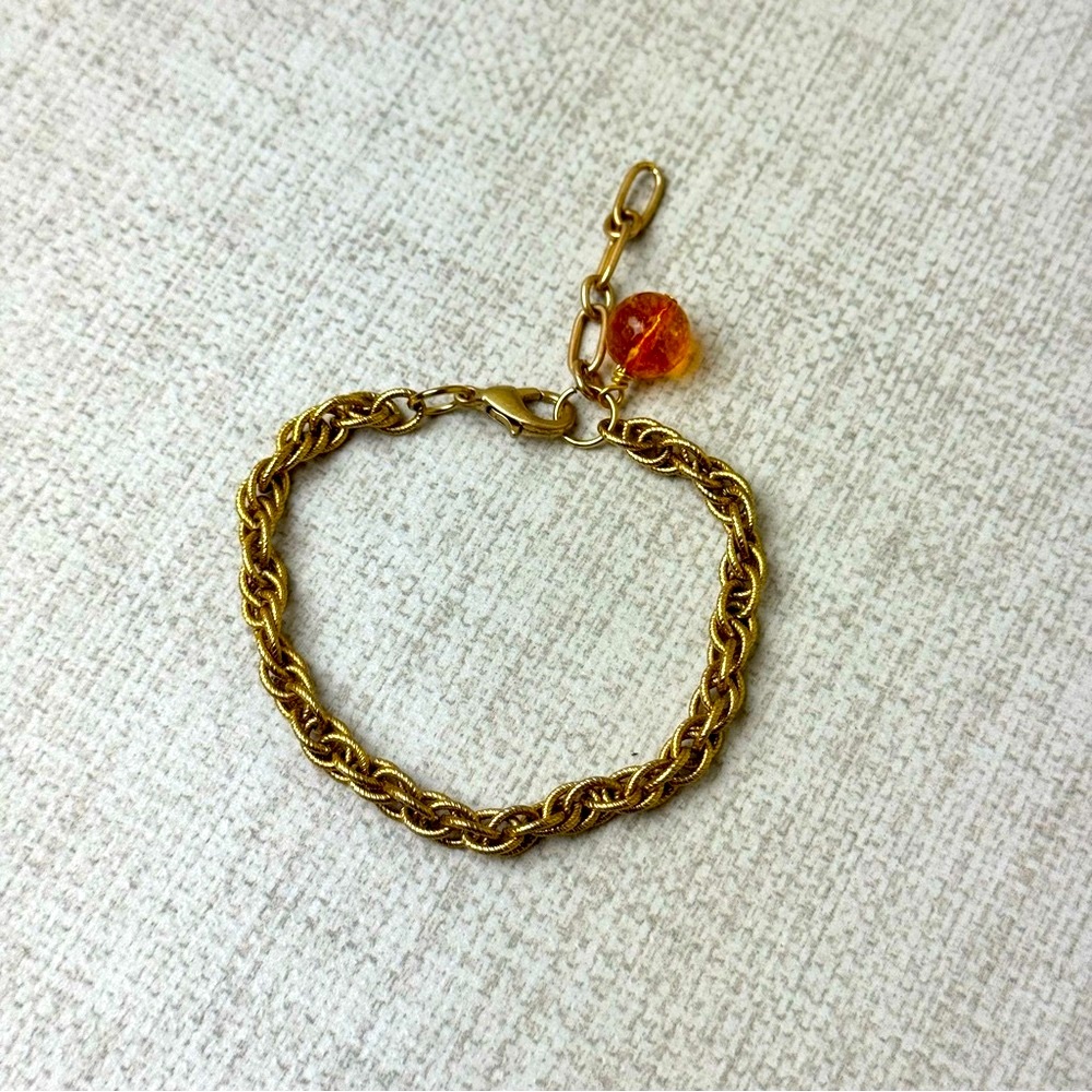 Upcycled handmade Goldtone chain bracelet with citrine charm